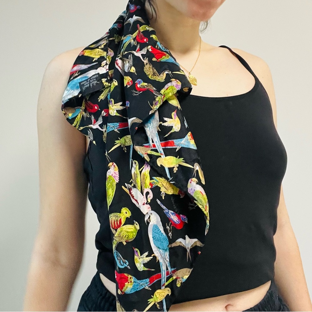 VINTAGE 90s Nicole Miller Tropical Bird Silk Scarf